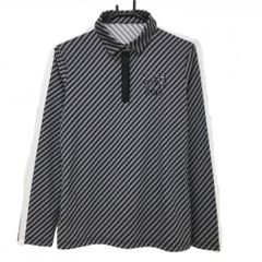 ヒールクリーク 半袖ハイネックシャツ ライトブルー×ベージュ ボーダー