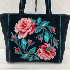 6774　FEILER フェイラー　ハンドバッグ　トートバッグ　ブラック　黒　花柄　フラワー　シュニール織り　きれいめ　上品　シンプル　レディース