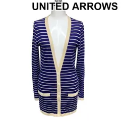 ■ ユナイテッドアローズ UNITED ARROWS ロングカーディガン 長袖 ニットトップス ボーダー 紺 ベージュ カシミア S～M レディース H5Y116