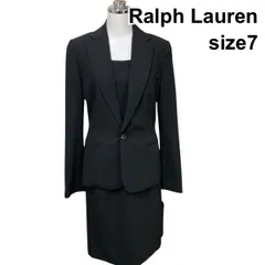 ◆ ラルフローレン Ralph Lauren ワンピーススーツ テーラードジャケット ノースリーブワンピース 一つボタン 黒 毛 7 S レディース H5Y118