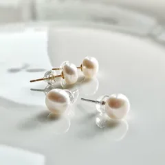 一粒 バロック 8mm 淡水パール 上品 S925 18KGP シンプル ピアス