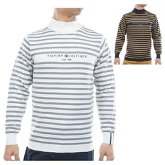 トミーヒルフィガー ゴルフ セーター メンズ 長袖 ニット ハイネック ストレッチ 遠赤外線保温 ゴルフウェア ブランド 総柄 ボーダー ライン ロゴ 秋 冬 THMA582