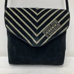 6772　FEILER フェイラー　ショルダーバッグ　ブラック　黒　ゴールド　ロゴ　レディース　シンプル　きれいめ　上品　シュニール織り 　小さめ