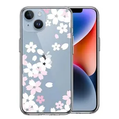 iPhone14 ケース クリア 桜 ホワイト スマホケース 側面ソフト 背面ハード ハイブリッド