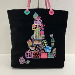 6779　Think Bee!　シンクビー！　ゴブラン織り　プレゼントトートバッグ　ハンドバッグ　トートバッグ　ジャストハート　黒　ブラック　装飾　ビジュー　スパンコール　スワロフスキー　ピンク　ギフトボックス　プレゼントボックス