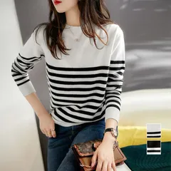 ボーダー柄 ニットセータ ラウンドネック