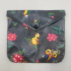 美品　FEILER フェイラー　化粧ポーチ　コスメ　マルチポーチ　小物入れ　収納　ハイジ　鳥　花　フラワー　ロゴ　ナイロン　黒　ブラック