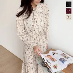 ワンピース 小花柄 ボウタイワンピース レディース春