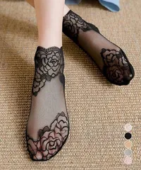 レースソックス レディース シースルー 花柄 脱げにくい 靴下 通気性