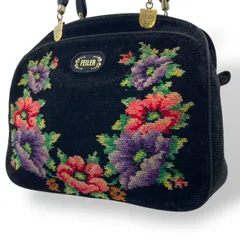 美品　FEILER フェイラー　ハンドバッグ　3層　花柄　定番デザイン　フラワー　ロゴ　黒　ブラック