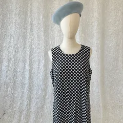 USA製 90s HELENE BLAKE 水玉 ドット柄 ノースリーブ ロングワンピース 黒×白  vintage