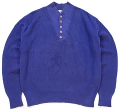 80s USA製 L.L.Bean 5ボタン ヘンリーネック コットンニット セーター 青 L★オールド ビンテージ アウトドア ミリタリー