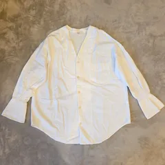 Another Edition／アナザーエディション【人気】白シャツ レディース 麻レーヨン混 ギャザー袖 Vネック 比翼風デザイン 長袖 ゆったり 美品のサムネイル