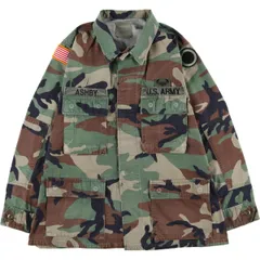 古着 米軍 迷彩柄 ウッドランドカモ 星条旗柄 リップストップ B.D.U ミリタリージャケット MEDIUM-SHORT メンズM相当/eaa602497