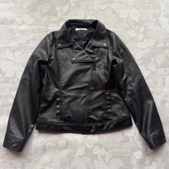 【PARK GIRL】M 黒 フェイクレザー ライダースジャケット バックプリント