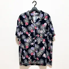 【未使用タグ付】Disney ディズニー アロハシャツ ミッキー ミニー ネイビー 半袖 レーヨン100% レディース Lサイズ 花柄 春夏