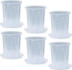 CHASO 透明鉢 6個セット 植木鉢 クリア プラスチック スリット鉢 胡蝶蘭 受け皿付 (クリア,  16cm(6個))