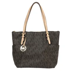 Michael Kors マイケルコース 総柄 トートバッグ PVC×レザー ブラウン【中古】レディース