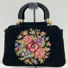 6778　FEILER フェイラー　ハンドバッグ　ブラック　黒　花柄　フラワー　シュニール織り　きれいめ　上品　レディース