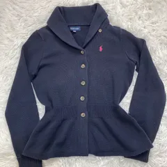 ラルフローレン　ネイビー　カーディガン　ロゴ刺繍　ペプラム
