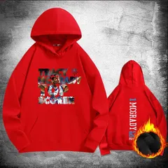 バスケ ティーマック トレイシー・マクグラディ 1番 62得点 プリント パーカー 記念 フーディ メンズ スウェット 起毛あり レッド