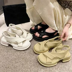 厚底サンダル クロスベルト 美脚 夏