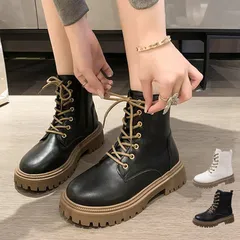 厚底ショートブーツ 編み上げブーツ