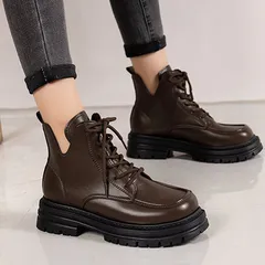 厚底ブーツ 編み上げシューズ美脚脚長