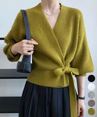 ニットトップス カシュクールニット