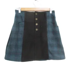 ヘザー Heather フレアスカート キュロットパンツ ミニ丈 ボタンフライ 切替 チェック柄 マルチカラー S 黒 エメラルドグリーン ブラック /FF10のサムネイル