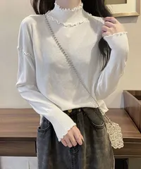 メロウフリル リブニット プチハイネック