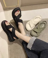 厚底サンダル クロスベルト 夏靴