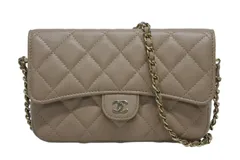 極美品 CHANEL シャネル フラップフォンケース チェーンウォレット AP2096 ココマーク キャビアスキン ベージュ ランダム番台 中古 4b009799