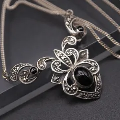 '80 米国製　925オニキス　マーカサイト　ロケットヴィンテージ ネックレス 80 米国製 925オニキス マーカサイト ロケットヴィンテージ ネックレス