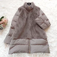 美品　23区　ECOPEL　エコファーコンビ　ダウンコート　ミドル丈　ゴールド　ダブルジップアップ　異素材　ドッキング　ブラウン