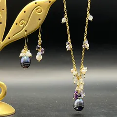 Xmas Special タヒチカラー淡水パールのネックレスと耳飾りのセット G 316lサージカルステンレス fr633