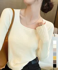 ニットトップス スクエアネック 春秋冬