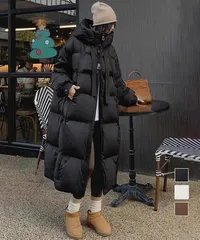 フード付きフェイクダウンコートレディース