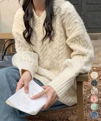 ケーブル編み ニットトップス レディース