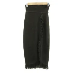 スナイデル SNIDEL タイトスカート ニットスカート ロング丈 スリット フリンジ F モスグリーン /YS38