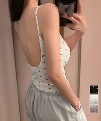 背中開きキャミソール カップ付きドット柄