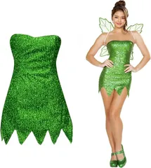 R-Dream コスプレ チューブトップ ワンピース ピーターパン エルフ コスチューム 衣装 ハロウィン 仮装 大人 レディース 女性 妖精 フェアリー 精霊 天使 (Mサイズ,  M)