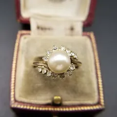 クラシカル パール装飾 植物モチーフ ヴィンテージ フローラル リング 指輪 レトロ ゴールドトーン 上品 コスチュームジュエリー Y6-N