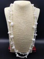 Laila Rowe ホワイトストーン 天然石 米国 ヴィンテージ ロング ネックレス 爽やか ナチュラルストーン レイヤー 2連 6Y-9