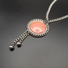 CELEBRITY N.Y. コーラルピンク マーブルトップ ヴィンテージ ペンダント ネックレス コスチュームジュエリー 存在感 6Y-9