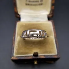 H-D MB刻印 ギリシャ雷門 エタニティ オープンワーク 925 シルバー ヴィンテージ バンド リング 銀 指輪 シンプル スタイリッシュ Y23-H