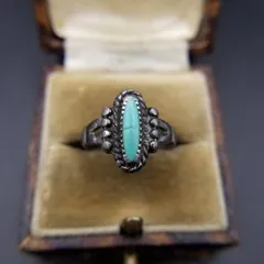 60'70s Bell Trading Post ターコイズ インレイ 925 シルバー ヴィンテージ フラワー リング 銀 小ぶり 指輪 サウスウェスタン Y23-H