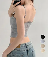 レース切替キャミソールカップ付きインナー　インナーキャミソールレディース スクエアネック