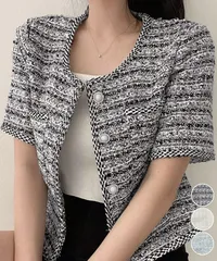 ツイード風ジャケットノーカラージャケット