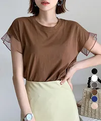袖シアーTシャツチュール切替えカットソー